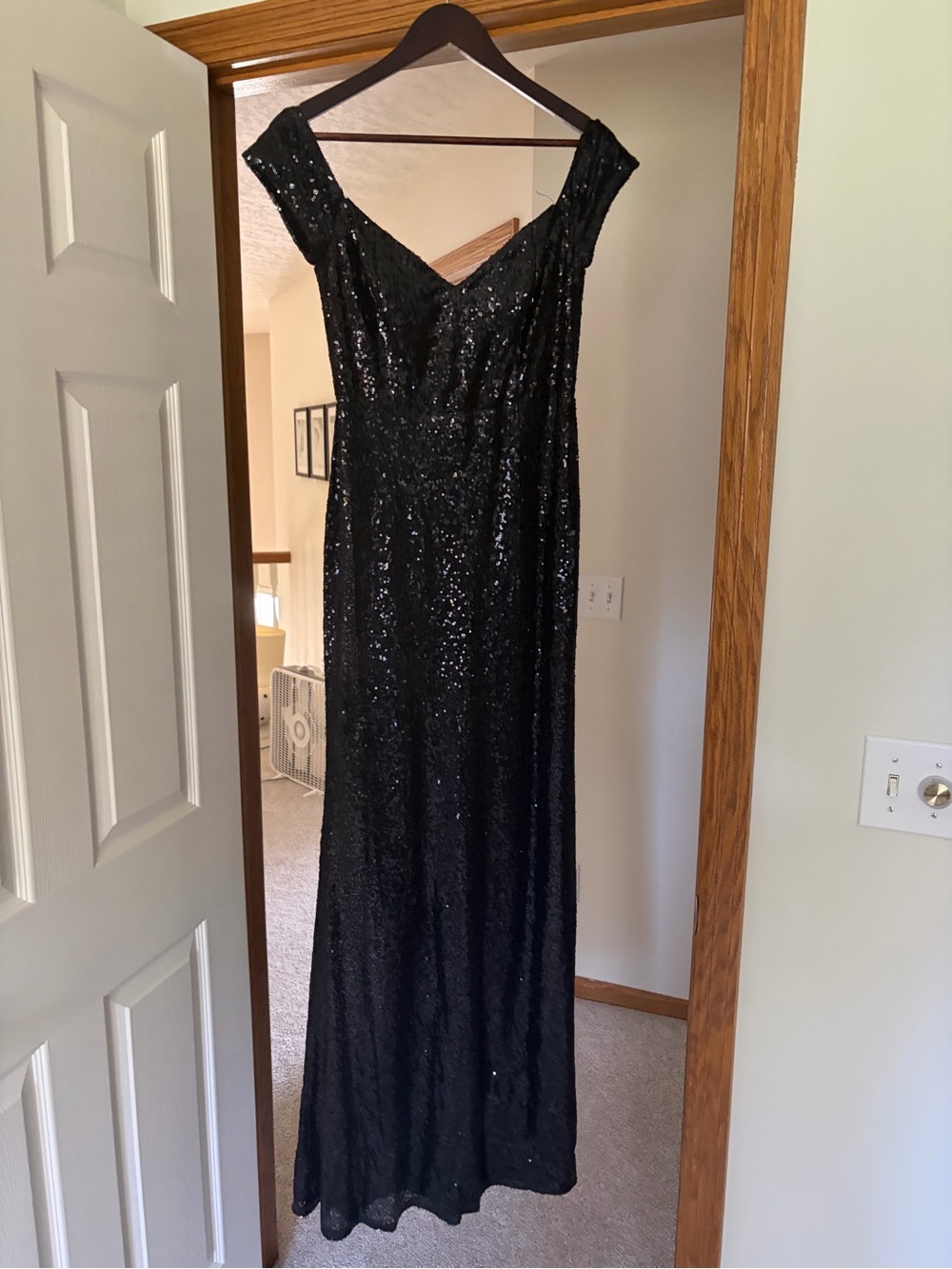 Black Sequin Formal Maxi Dress, Size L